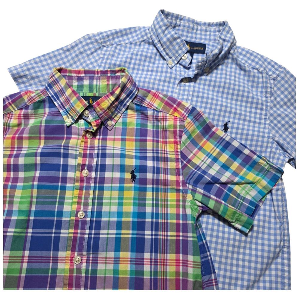 Ralph Lauren Boys Size 8 Shirt Lot 2 Plaid Gingham Button Down Pony Cotton